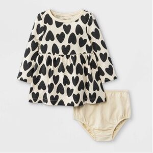 CAT & JACK:  Baby Girls' Heart Long Sleeve Dress - White Sand